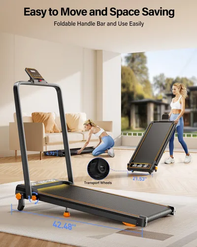 Miniatura 7 de Caminadora con 15% de inclinación y pantalla LED dual, almohadilla para caminar 4 en 1 con barra de mango, caminadora plegable de 3.5 HP con Negro