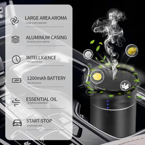 Miniatura 7 de Difusor de coche sin agua para aceites esenciales. Ambientador a batería, recargable USB-C, silencioso, a prueba de fugas, temporizador de cuenta