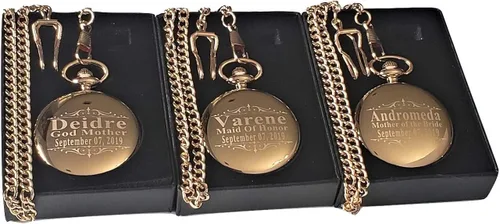 Miniatura 3 de Juego de 3 relojes de bolsillo con grabado personalizado para hombre o mujer, reloj personalizado con cadena y caja incluida, grabado incluido