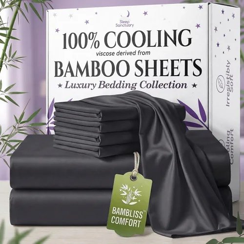 Miniatura 16 de SLEEP SANCTUARY - Juego de sábanas 100% viscosa derivada de bambú tamaño individual 4 piezas – Sábanas de lujo BamBliss de enfriamiento