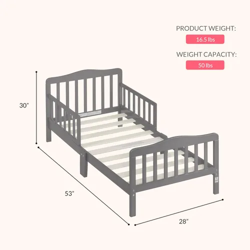 Miniatura 3 de Dream On Me Diseño Clásico - Cama para niños pequeños en color gris acero, con certificado Greenguard Gold y JPMA, diseño bajo, dos rieles