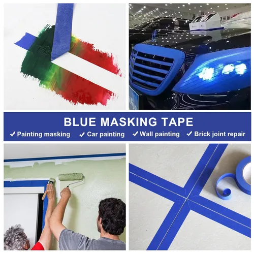 Miniatura 4 de BOMEI PACK Paquete de 4 cintas azules para pintores, 2 x 30 yardas, cinta adhesiva de pintura de primera calidad, cinta de papel de liberación