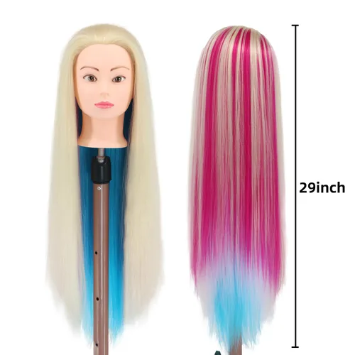 Miniatura 2 de Eumos Cabeza de Maniquí con Cabello, Cabeza de Entrenamiento de 29'' para Trenzado, Cabeza de Muñeca para Peinado, Maniquí de Cosmetología, Cabeza