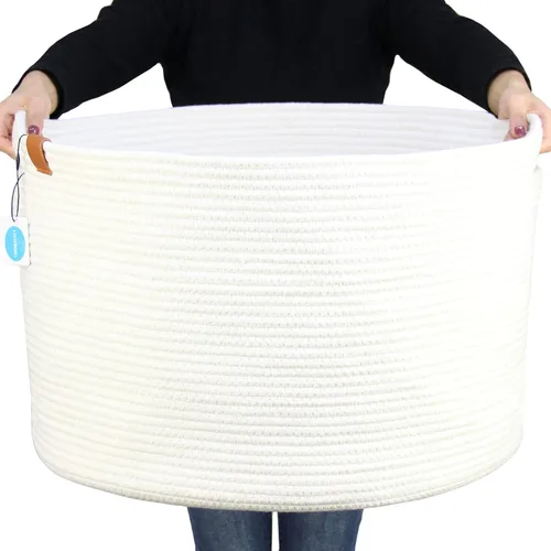 Miniatura 11 de Casaphoria - Canasta tejida con cuerda de algodón 3XL de 22 x 22 x 14 pulgadas, para sala de estar, mantas, ropa sucia, con asa (paquete de 1)