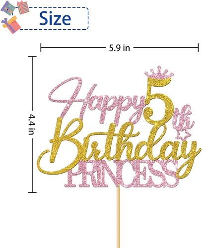 Miniatura 2 de Decoración para pastel de 5º cumpleaños de princesa – Suministros para pastel de cumpleaños de 5 años para niña – Decoración de fiesta de cumpleaños