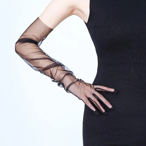 Miniatura 3 de Guantes largos de tul para mujer, color sólido, longitud del codo, 27 pulgadas, guantes transparentes