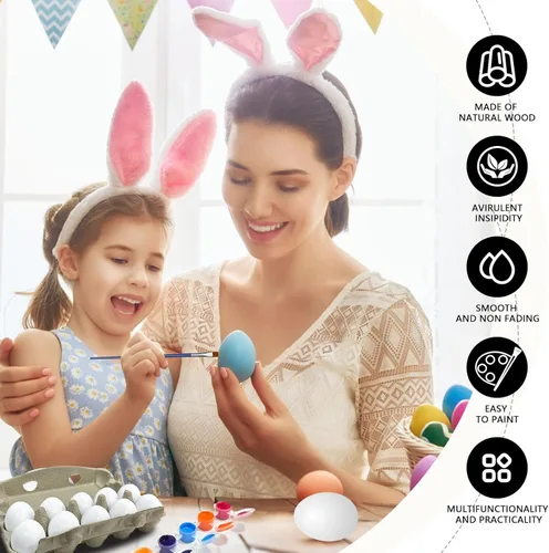 Miniatura 3 de 10 unidades de huevos falsos de madera, huevos de Pascua blancos de madera, juego de cocina de manualidades, juego de alimentos de simulación