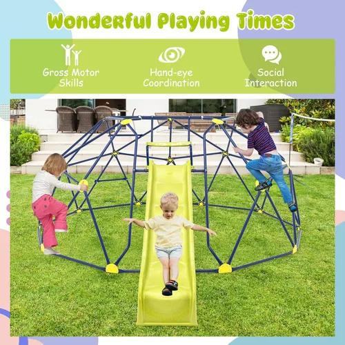 Miniatura 4 de Costzon Cúpula de escalada para niños con tobogán ondulado extendido, barra de monos para gimnasio de la selva para niños de 13.3 pies