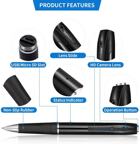 Miniatura 9 de Bolígrafo de cámara activado por movimiento 1080P con alertas Wi-Fi y aplicaciones, 32 GB incluidos, cámara oculta portátil ángulo de visión de 100