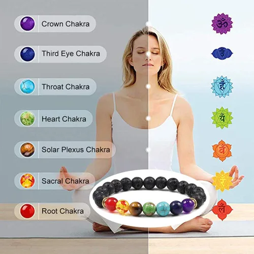 Miniatura 3 de CASDAN - Pulsera de piedra de lava de 0.315 pulgadas (0.315 in) para mujeres y hombres, 7 chakras, aromaterapia, difusor de aceites esenciales