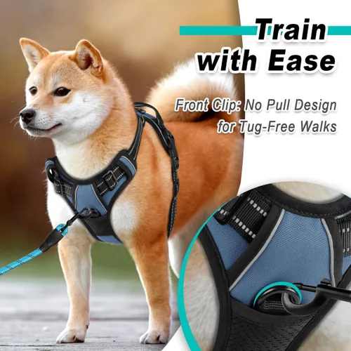Miniatura 2 de BARKBAY Arnés para perro sin tirones para perros grandes, ajustable, reflectante, cómodo, sin estrangulamiento, resistente - perfecto para Azul