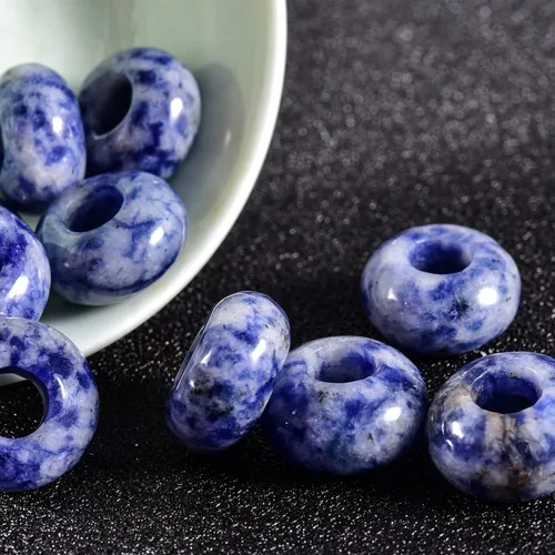 Miniatura 4 de Cuentas de piedra natural de agujero grande (0.23 a 0.236 pulgadas) pulidas Rondelle cuentas de piedras preciosas europeas para pulseras de dijes