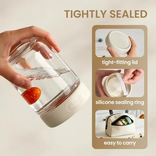 Miniatura 3 de Paquete de 6 tarros de vidrio de 16 onzas con tapas, tarros de almacenamiento de vidrio, recipientes de yogur con tapas para ensalada de pudín