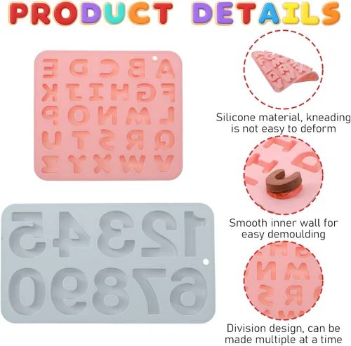 Miniatura 3 de 2 moldes de silicona para alfabeto, moldes de letras de silicona, moldes de letras de chocolate de grado alimenticio, molde de números para hornear