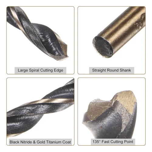Miniatura 3 de uxcell Brocas Jobber de 0.118 in (0,118 pulgadas) de nitruro negro y oro recubierto de titanio M2 de alta velocidad (HSS) Brocas helicoidales