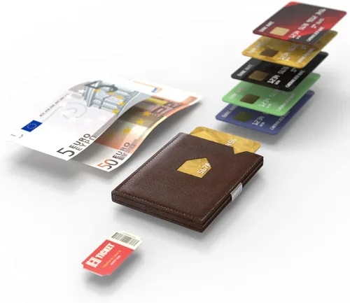 Miniatura 2 de EXENTRI Billetera Trifold de cuero - bloqueo RFID con clip de bloqueo de acero inoxidable