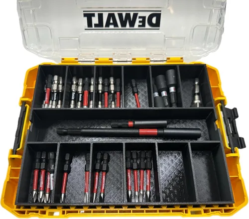 Miniatura 4 de GarageInOrder Soporte para brocas de impacto impreso en 3D diseñado para DEWALT Medium ToughCase (solo inserto) (gris industrial, 11 compartimentos)