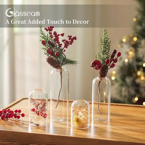 Miniatura 7 de Glasseam Jarrón de cristal para centros de mesa: 12 piezas pequeño florero a granel para un solo ramo de rosas, modernos centros de mesa