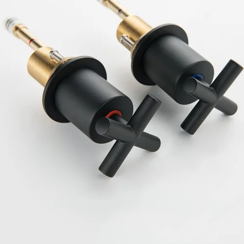 Miniatura 3 de 2 grifos de lavabo de baño dorados con mango cruzado con drenaje de residuos para fregadero de cubierta de 3 agujeros, latón macizo negro mate Mate