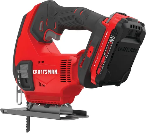 Miniatura 16 de CRAFTSMAN Kit de sierra caladora inalámbrica V20, 3 ajustes orbitales, hasta 2,500 SPM, batería y cargador incluidos (CMCS600D1)