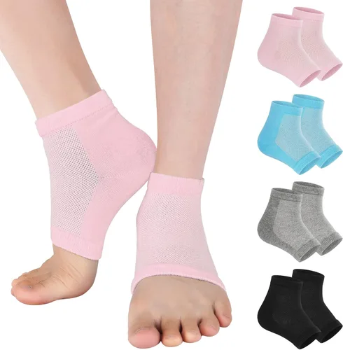 Vaincre - 4 pares de calcetines de gel hidratantes para talones, para pies secos y agrietados en mujeres, cuidado de pies spa, calcetines sin dedos