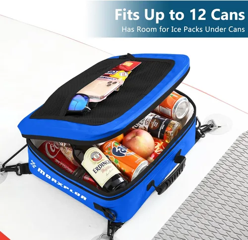 Miniatura 7 de MORXPLOR Bolsa térmica impermeable de PVC para paddleboard, 12 latas, enfriador aislado suave para paddleboard, camping, kayak Azul oscuro