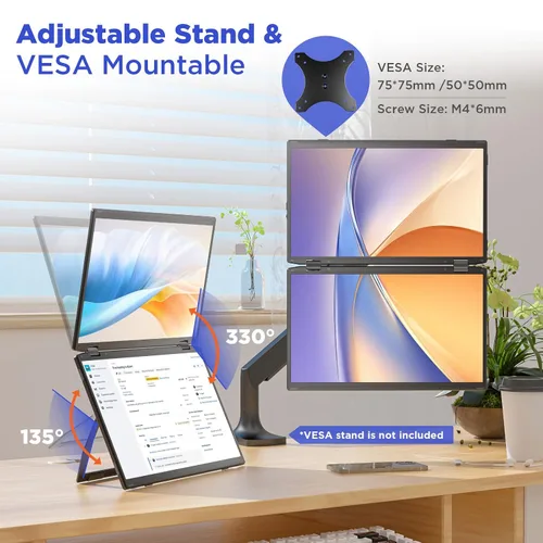 Miniatura 8 de Maxfree Extensor de pantalla para laptop, monitor portátil dual FHD 1080P de 15.6 pulgadas con USB C, HDMI, Plug & Play, montaje VESA, ligero
