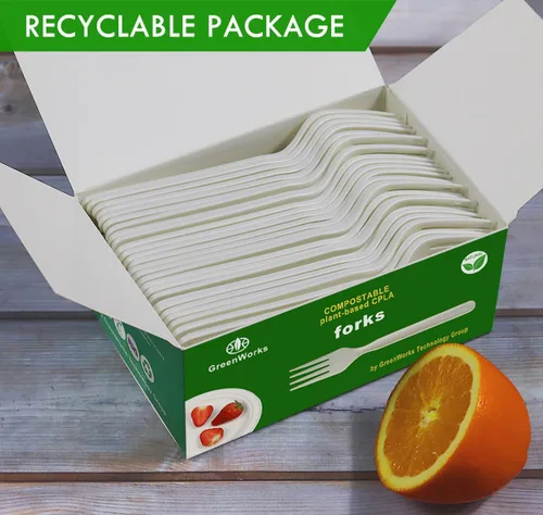 Miniatura 5 de Tenedores, cucharas y cuchillos biodegradables y compostables, cubertería CPLA pesada., Blanco, 100