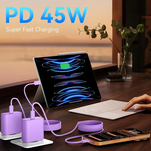 Miniatura 7 de Cargador para teléfono 17 16 Pro Max de carga rápida, bloque de carga USB C súper rápido de 45 W con cable de carga rápida extra largo de 10 pies