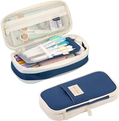 Miniatura 10 de iSuperb Estuche plegable para lápices con cremallera de gran capacidad, bolsa de lona estética, compartimentos para organizar artículos