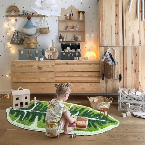 Miniatura 4 de Leaf - Alfombra de baño para niños, pequeña, bonita, alfombra de baño para guardería, alfombra larga antideslizante para dormitorio, habitación