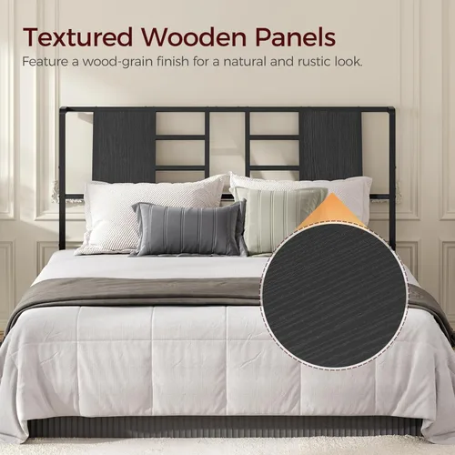 Miniatura 8 de MAHANCRIS Cabecera de cama de metal industrial con patas ajustables y adaptadores compatibles, se adapta a la mayoría de marcos de cama, color negro