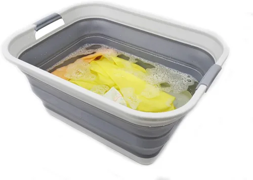 Miniatura 6 de SAMMART Cesta plegable de plástico para la ropa sucia de 42 litros, contenedor de almacenamiento plegable y organizador, tina de lavado portátil