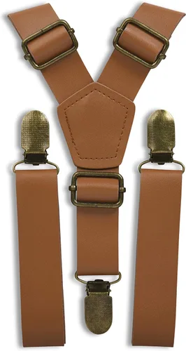 London Jae Apparel - Tirantes de piel sintética caramelo clip de latón de 10in de ancho se adapta a grandes y altos hasta 223ft rústico ajustable