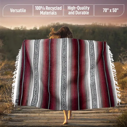 Miniatura 3 de Mantas mexicanas hechas a mano, manta de sarape tejida a mano, auténtica manta, ideal como manta de playa, manta de camping, manta de picnic, manta