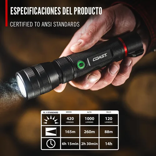 Miniatura 3 de Coast G60R linterna LED recargable impermeable de 1000 lúmenes, paquete de 2