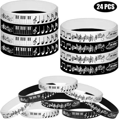 Miniatura 2 de 24 pulseras de silicona con notas de piano - Coro/recuerdos de fiesta musical/premio de música/decoraciones de fiesta de dulces de música