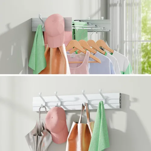 Miniatura 8 de Estante de secado plegable para montar en la pared, ahorro de espacio, de acero inoxidable de 23.5 pulgadas, con varillas reforzadas resistentes
