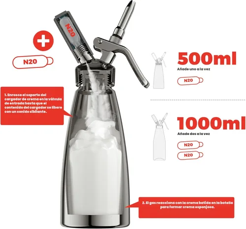Miniatura 5 de Dispensador profesional de crema batida de aluminio - 500 mL/1 pinta, recipiente para crema batida con 5 boquillas de decoración y cepillo de Negro