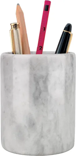 Miniatura 8 de Soporte para bolígrafos para escritorio, piedra de travertino natural, soporte para brochas de maquillaje, vaso moderno y funcional para lápices