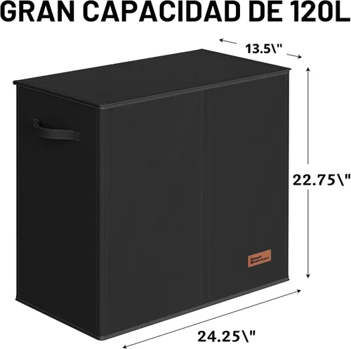 Miniatura 2 de Simple Houseware - Cesta doble para la ropa sucia, con tapa y bolsas extraíbles, Negra Negro