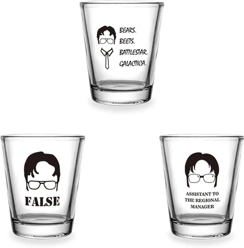 Miniatura 2 de The Office Merchandise - Juego de 3 vasos de chupito de 1.5 onzas con base pesada, regalos divertidos para hombres, mujeres o fanáticos de programas