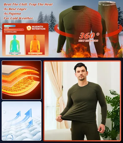 Miniatura 7 de CL convallaria Ropa interior térmica para hombre, ropa interior larga con forro polar, capa base para clima frío, XS-4XL