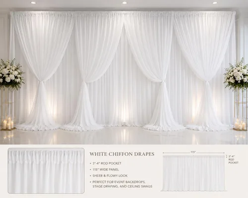 Miniatura 2 de Sedona Designz - Paneles de cortinas de gasa negra de 115 x 120 pulgadas para decoración de eventos, telón de fondo
