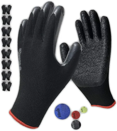 Miniatura 10 de Guantes de seguridad recubiertos para el trabajo, paquete de 8 pares, agarre firme, uso general y jardinería, para hombres y mujeres (talla S, rojo)