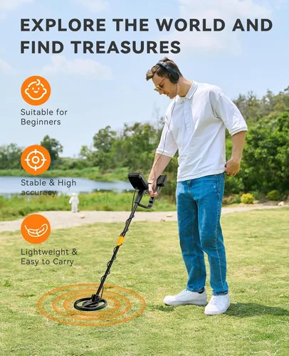 Miniatura 7 de SUNPOW Detector de metales para adultos y niños, fácil de usar y montar, ligero y divertido para actividades familiares, bobina impermeable de 8