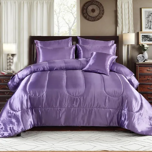Miniatura 26 de Bedding_Dreamer Juego de edredón sedoso negro de satén en una bolsa, 8 piezas de ropa de cama sedosa de hotel de lujo con 1 edredón, 1 sábana