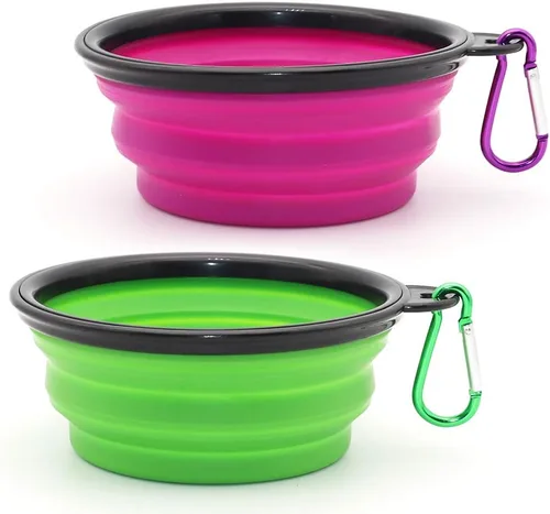 Tazón para Perros Cuencos Plegables para Mascotas, Paquete de 2 Cuencos Plegables de Agua para Perros para Gatos y Perros, Plato Portátil de Verde +