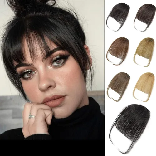 Miniatura 17 de Flequillo con clip de cabello 100 % humano, cortina de adelgazamiento de aire para mujer, plana natural, curvada, delgada, falsa rubio ceniza