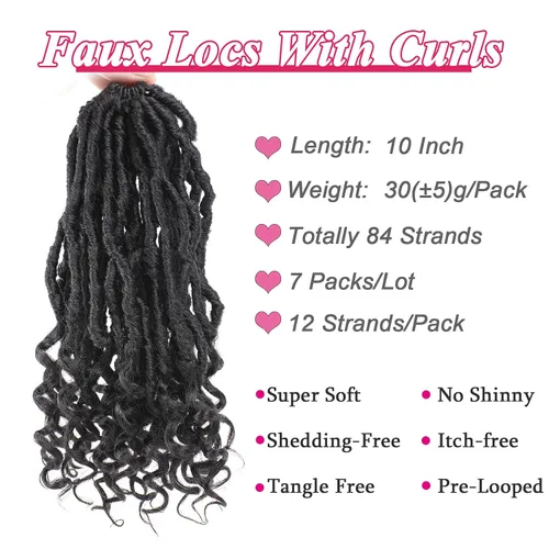 Miniatura 3 de Leeven 7 Paquetes Cabello Crochet Faux Locs con Puntas Rizadas 10 Pulgadas Pre-enrollado Goddess Locs Trenzas Crochet Cabello 84 Hebras Negro